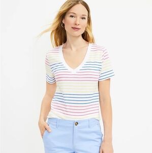 Loft Striped Everyday V-Neck Tee womens size L